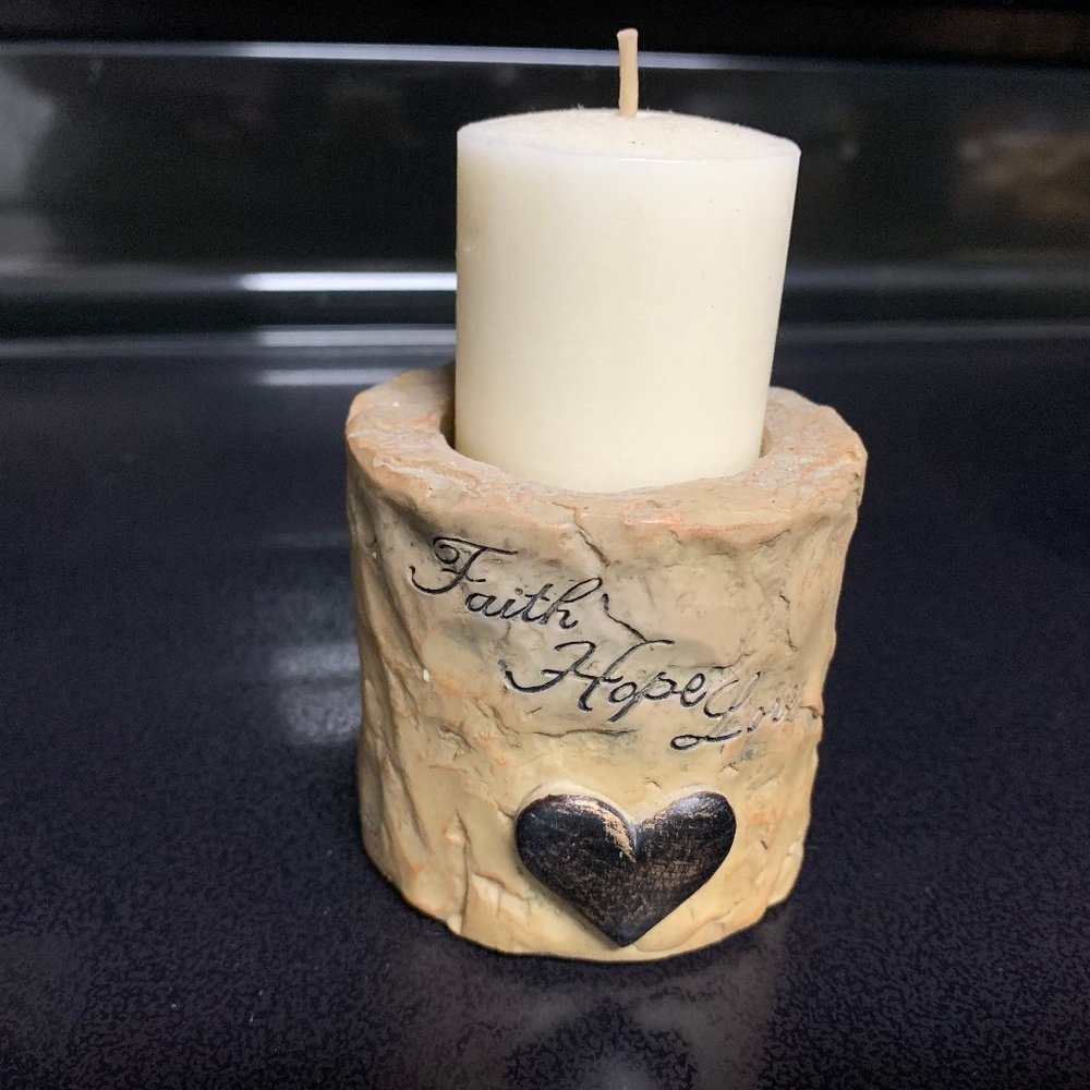 Faith Hope and Love candle holder